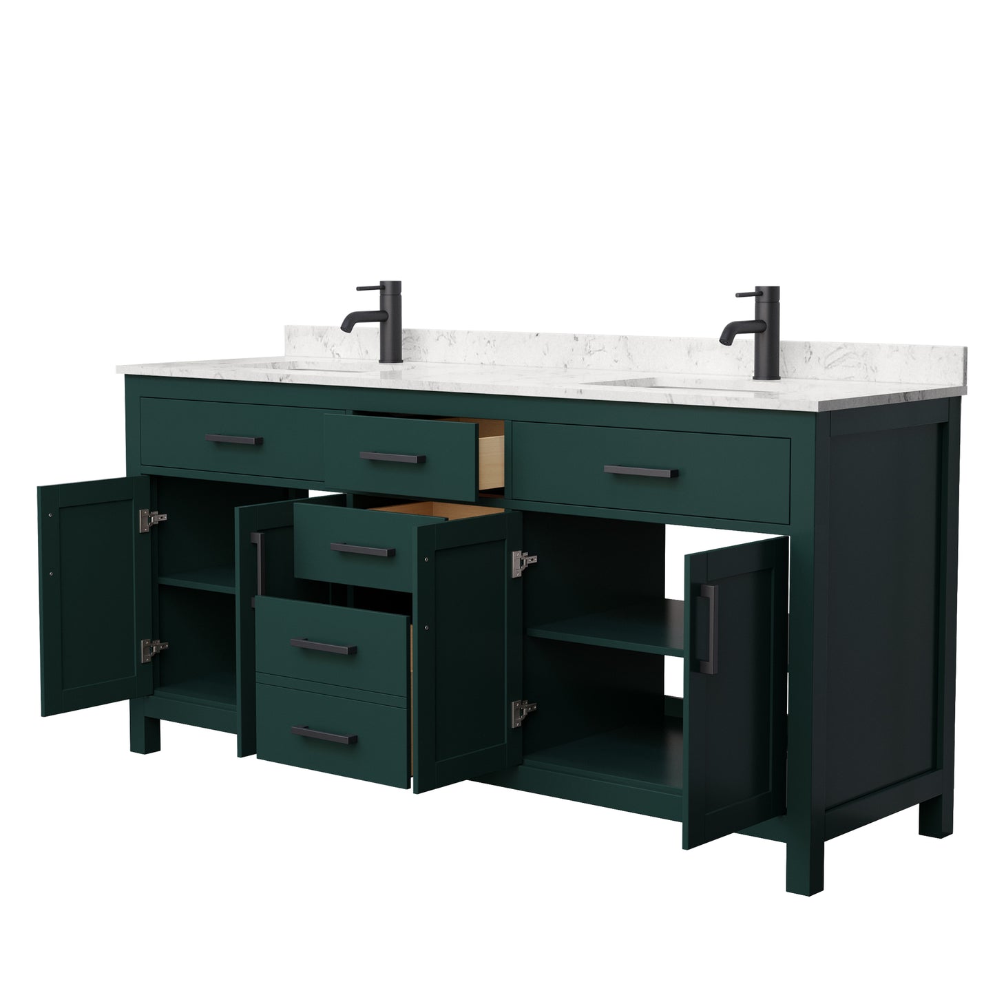 Beckett 72" Double Vanity in Green, Carrara Cultured Marble Top, Black Trim