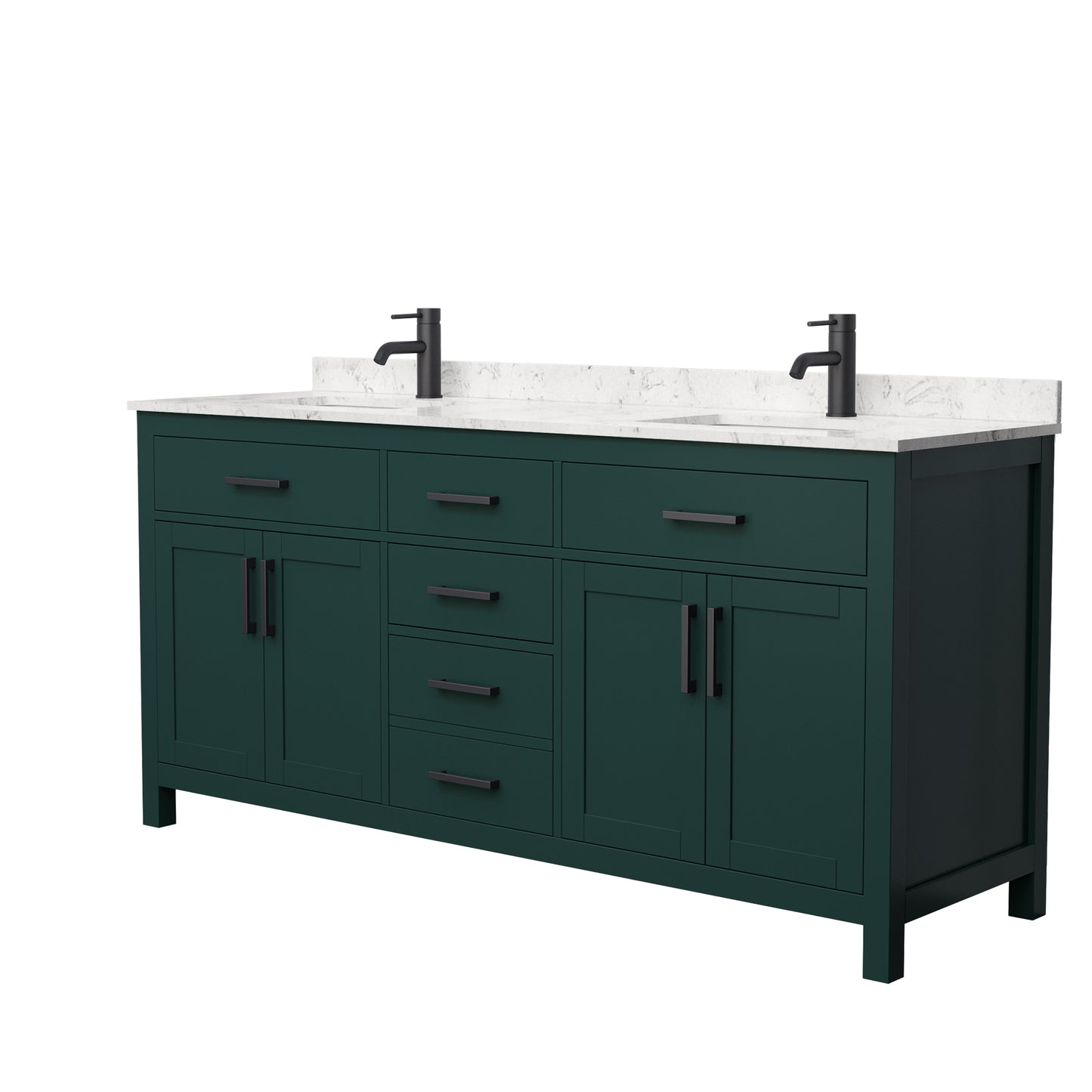 Beckett 72" Double Vanity in Green, Carrara Cultured Marble Top, Black Trim