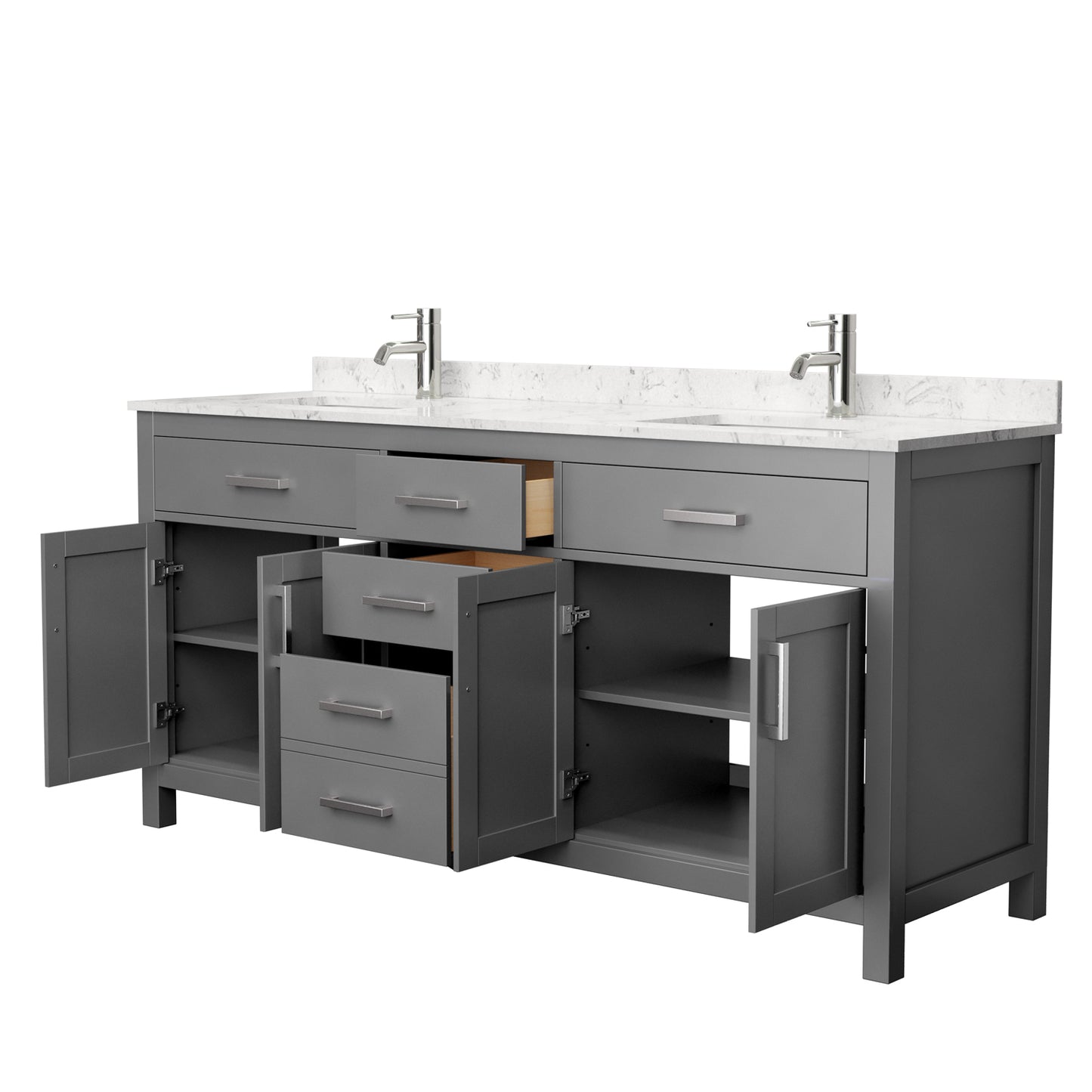 Beckett 72" Dark Gray Double Vanity, Carrara Cultured Marble Top, Square Sinks