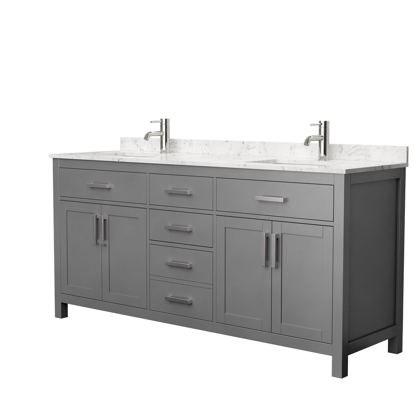 Beckett 72" Dark Gray Double Vanity, Carrara Cultured Marble Top, Square Sinks