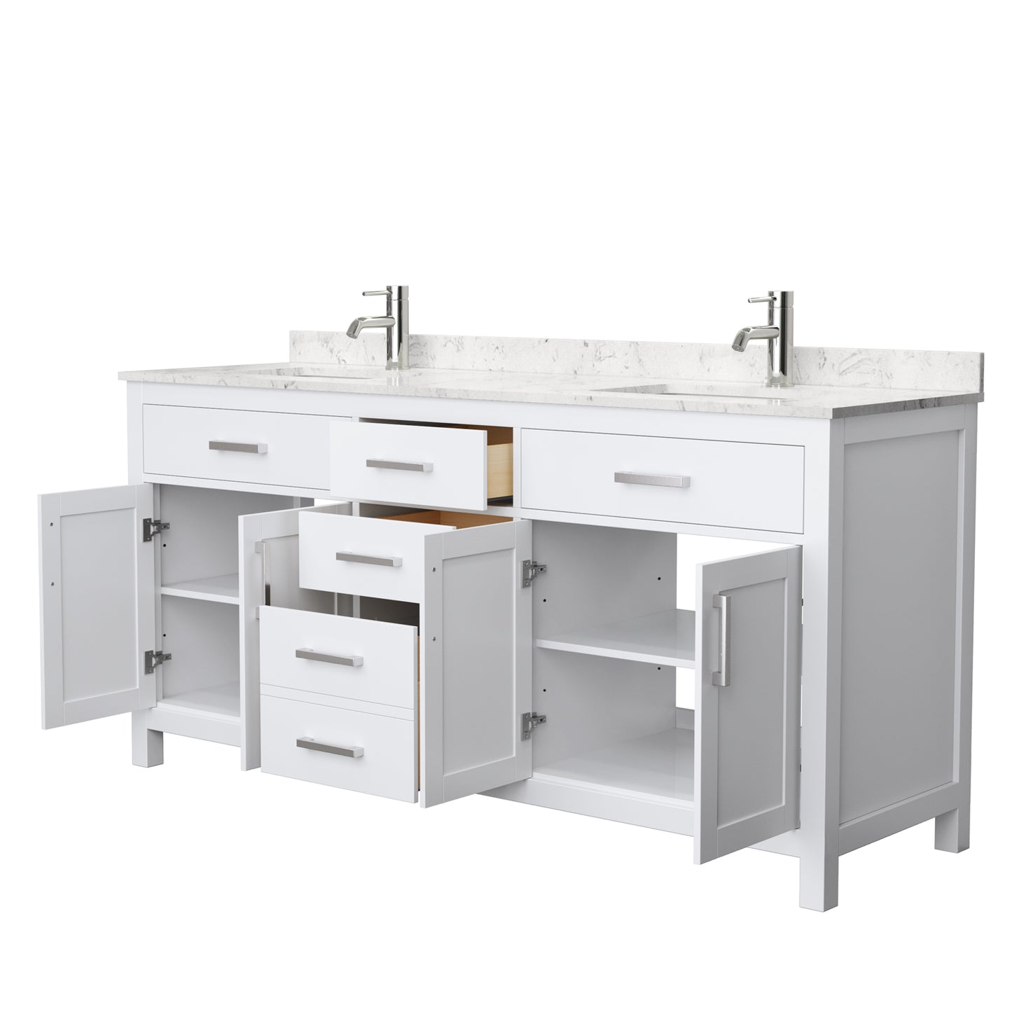 Beckett 72" Double Vanity in White, Carrara Cultured Marble Top, Square Sinks