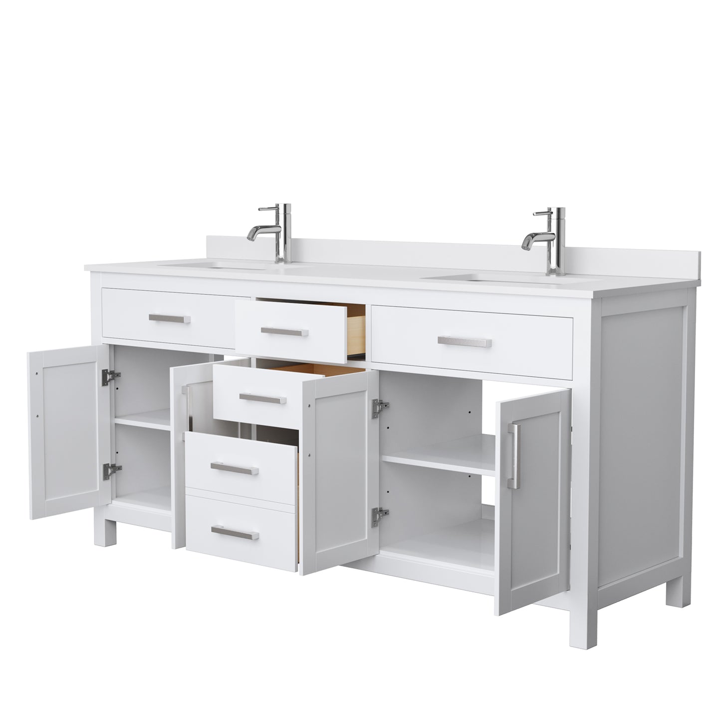 Beckett 72" Double Vanity in White, White Cultured Marble Top, Square Sinks