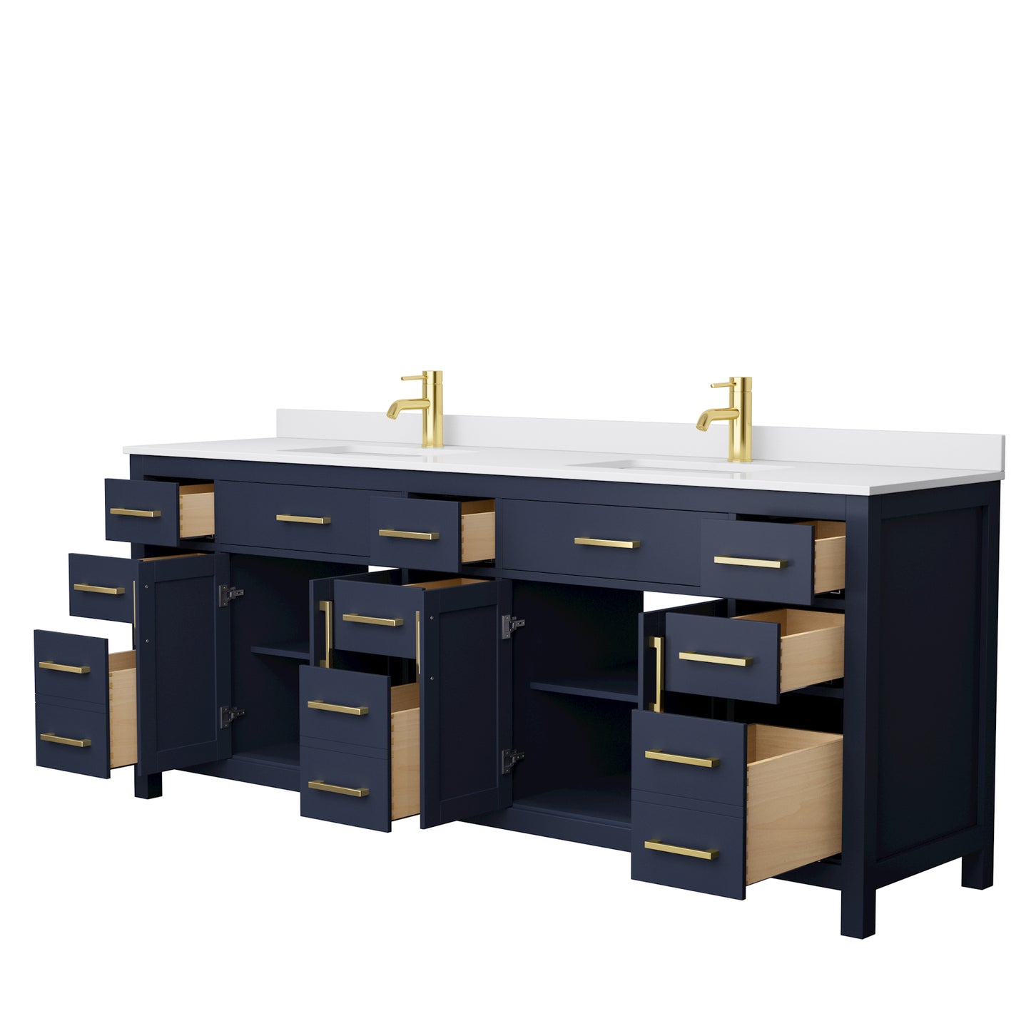 Beckett 84" Double Vanity in Dark Blue, White Cultured Marble Top, Sinks