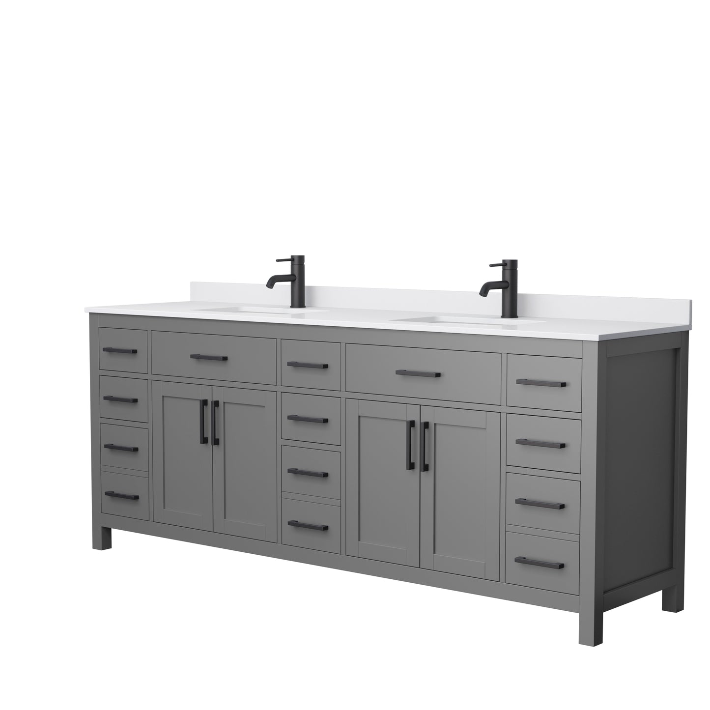 Beckett 84" Double Vanity in Dark Gray, White Cultured Marble Top, Black Trim