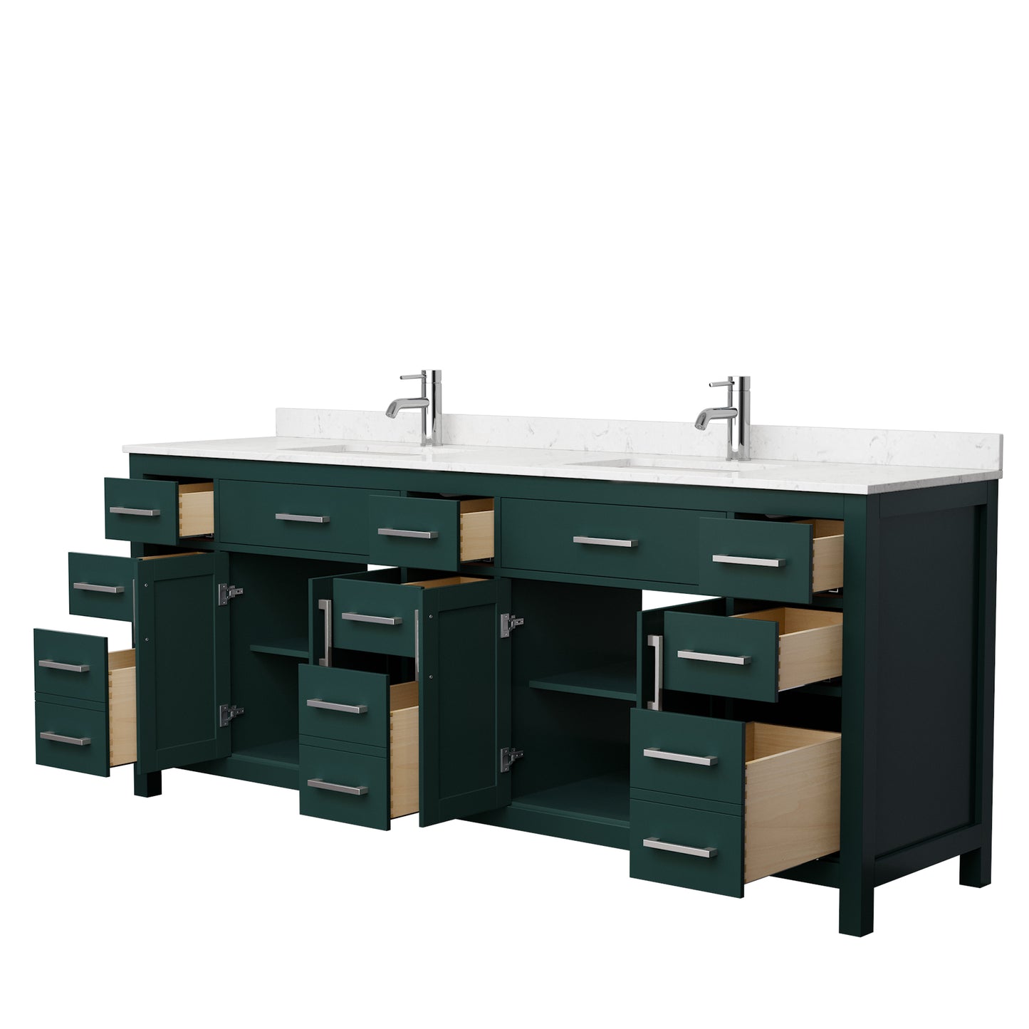 Beckett 84" Double Vanity in Green, Carrara Cultured Marble Top, Nickel Trim