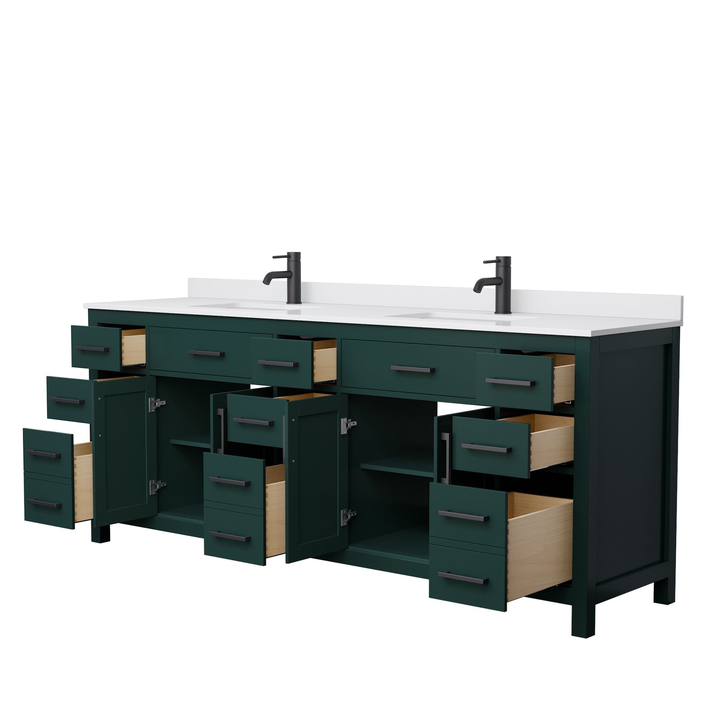 Beckett 84" Double Vanity in Green, White Cultured Marble Top, Black Trim
