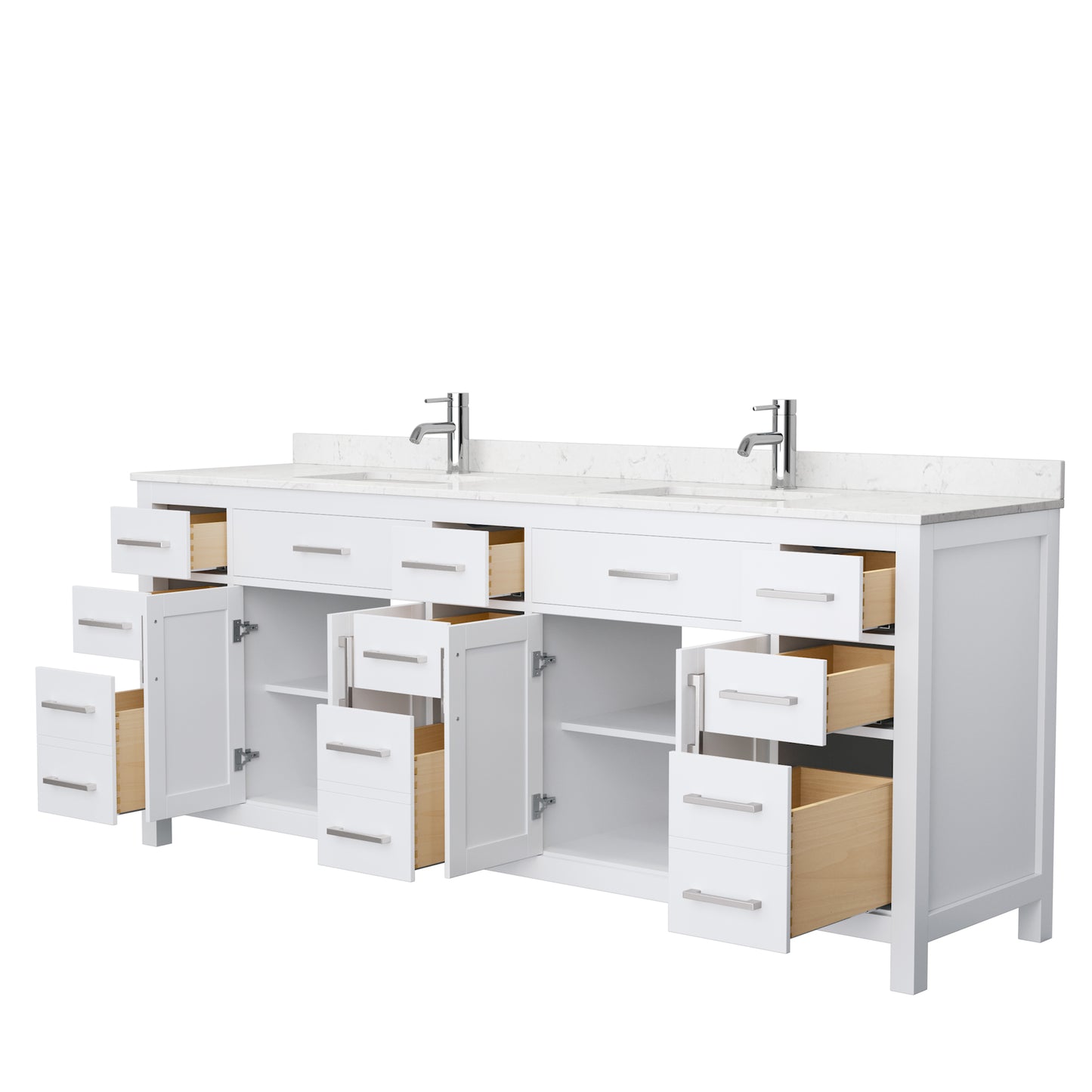 Beckett 84" Double Vanity in White, Carrara Cultured Marble Top, Sinks