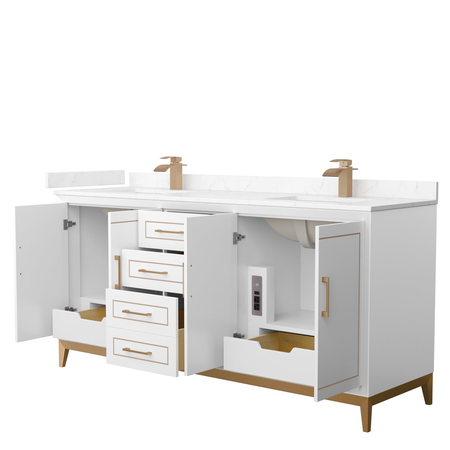 Marlena 72 " Double Vanity in White, Carrara Marble Top, Sinks, Bronze Trim