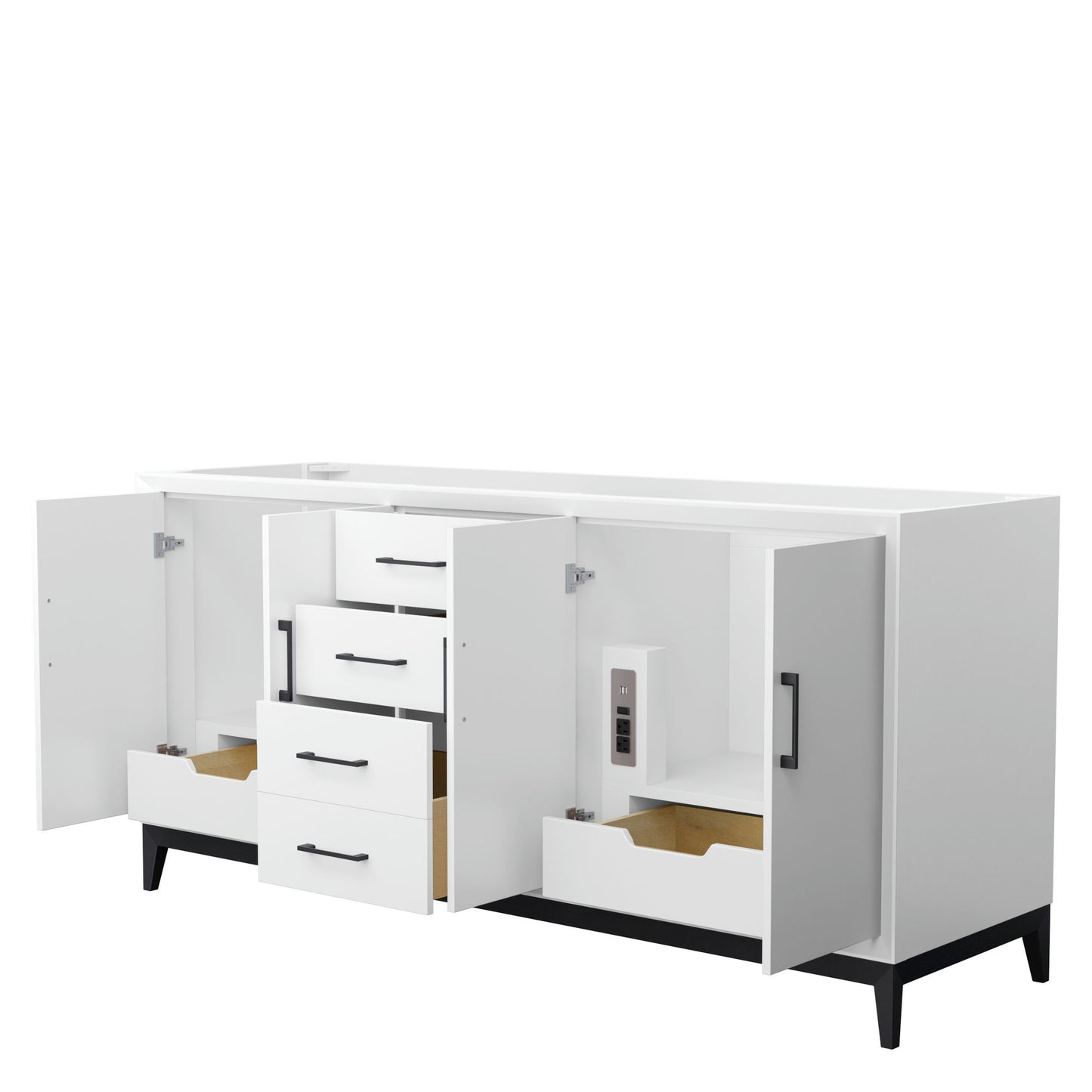 Amici 72 Inch Double Bathroom Vanity in White, No Sink, Matte Black Trim
