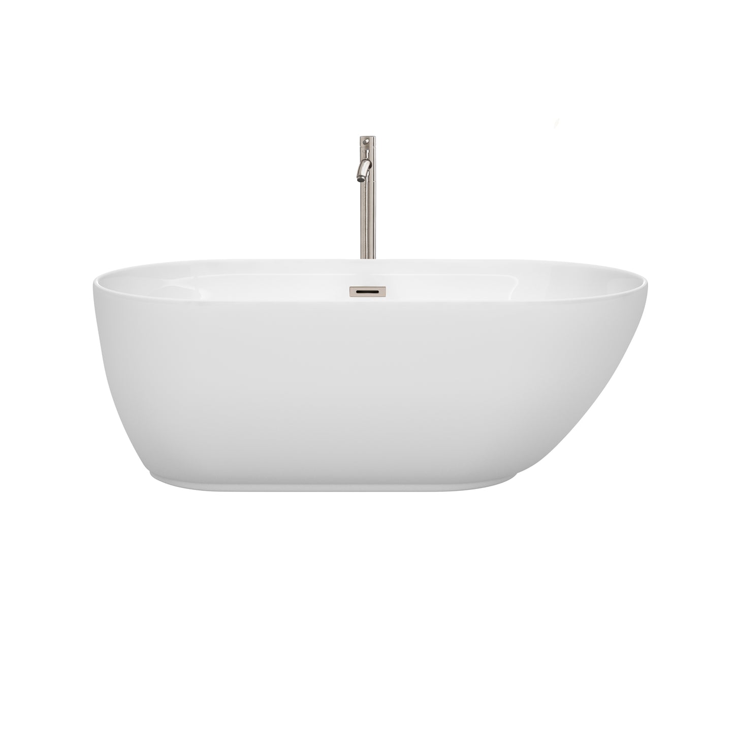 Melissa 60" Freestanding Bathtub in White, Faucet, Overflow Trim in Nickel
