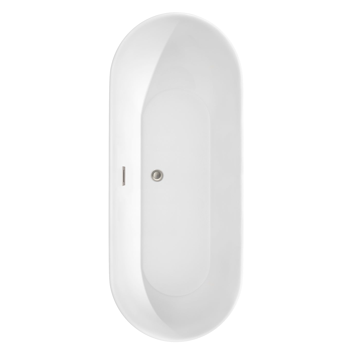 Melissa 71" Freestanding Bathtub in White, Brushed Nickel Drain, Overflow Trim
