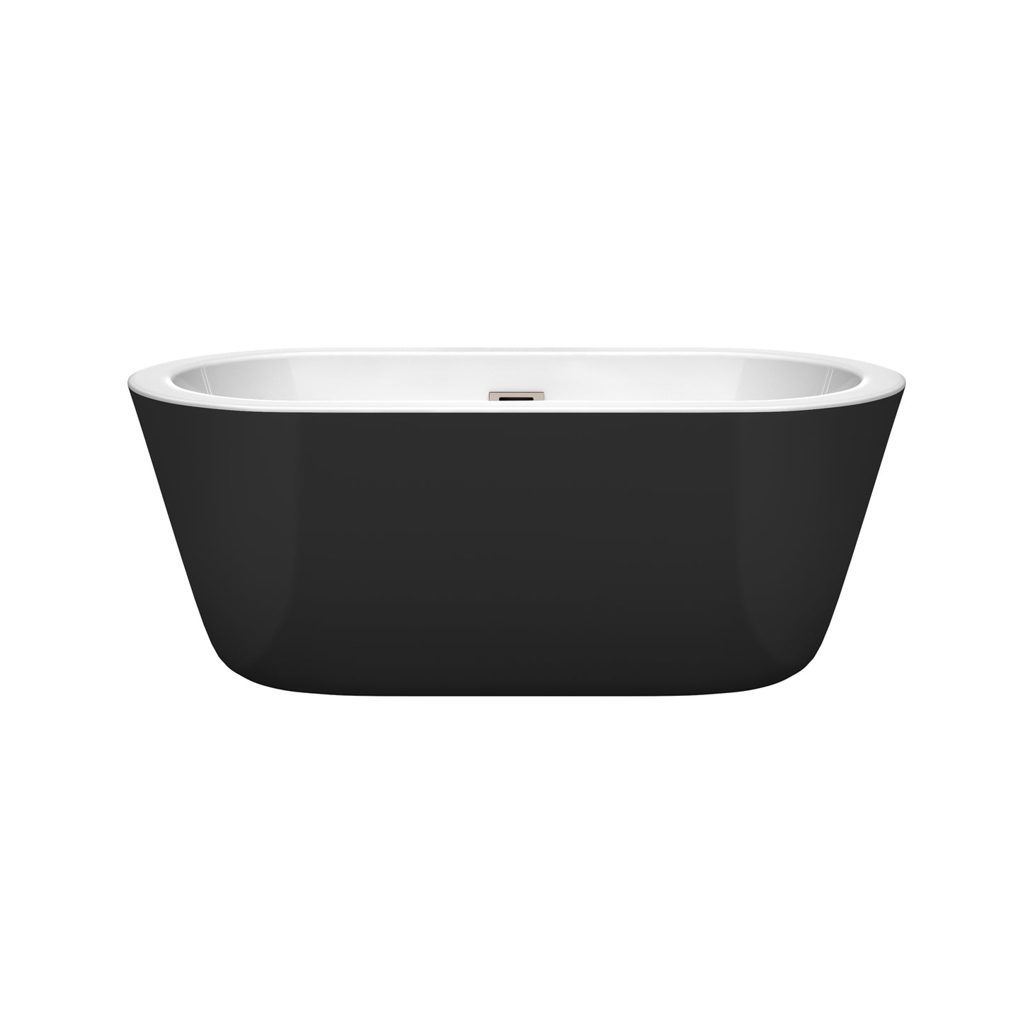 Mermaid 60" Freestanding Bathtub in Black, Brushed Nickel Drain, Overflow Trim