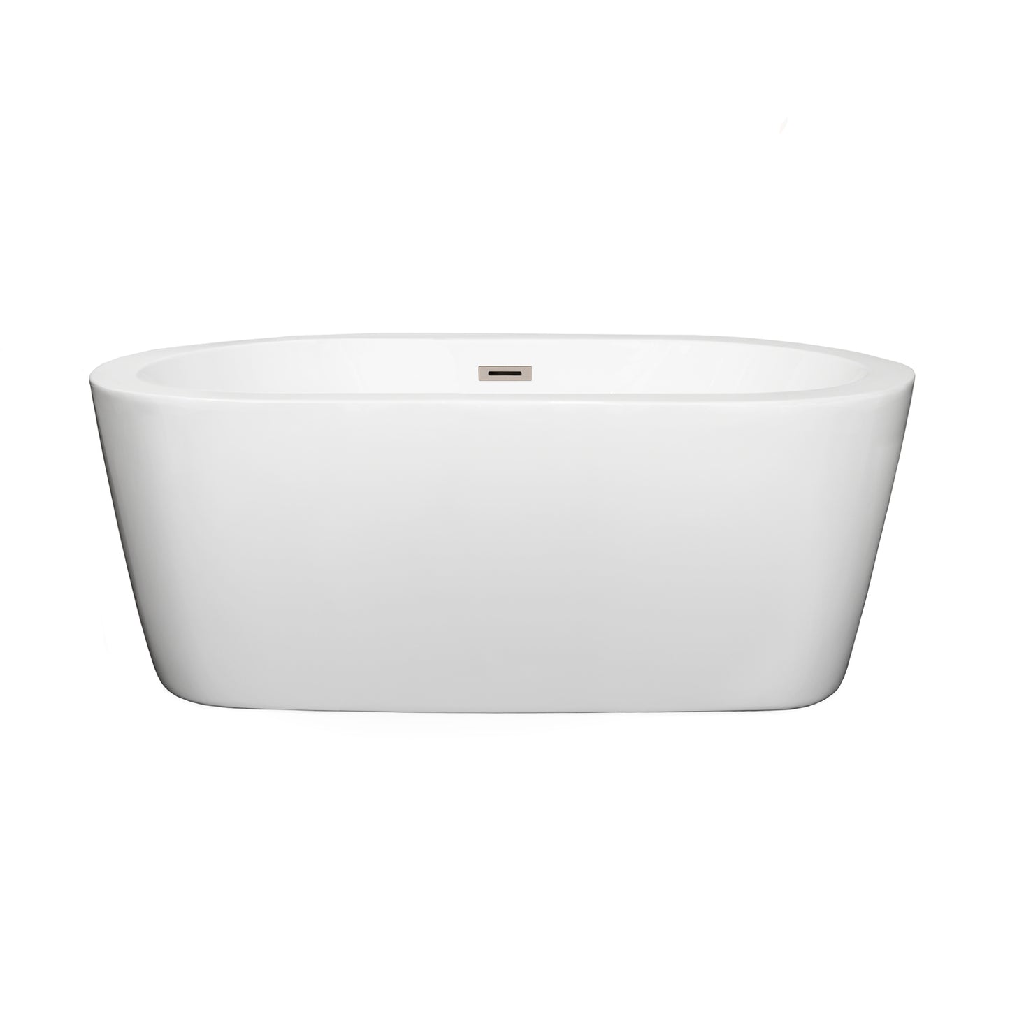 Mermaid 60" Freestanding Bathtub in White, Brushed Nickel Drain, Overflow Trim