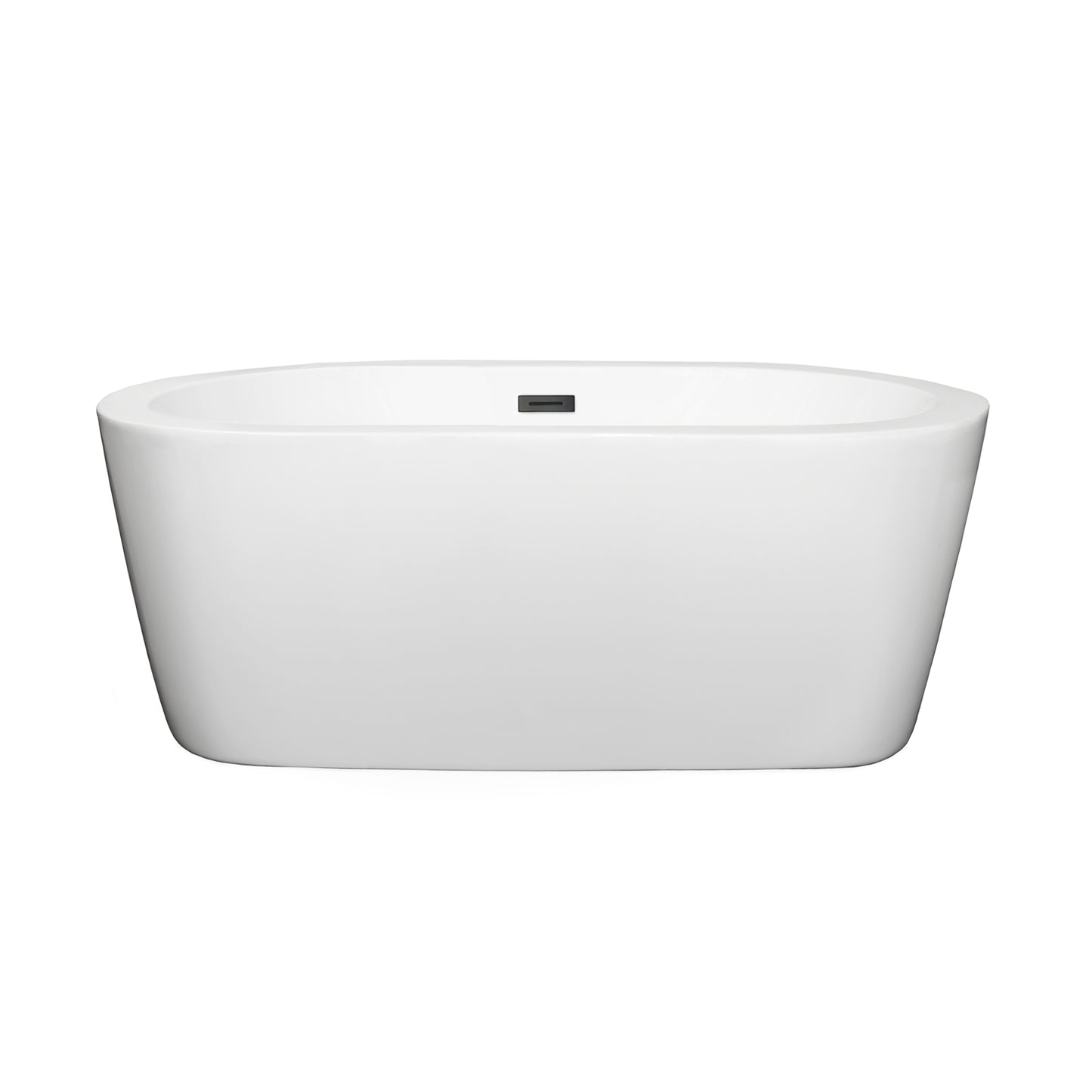 Mermaid 60" Freestanding Bathtub in White, Matte Black Drain, Overflow Trim