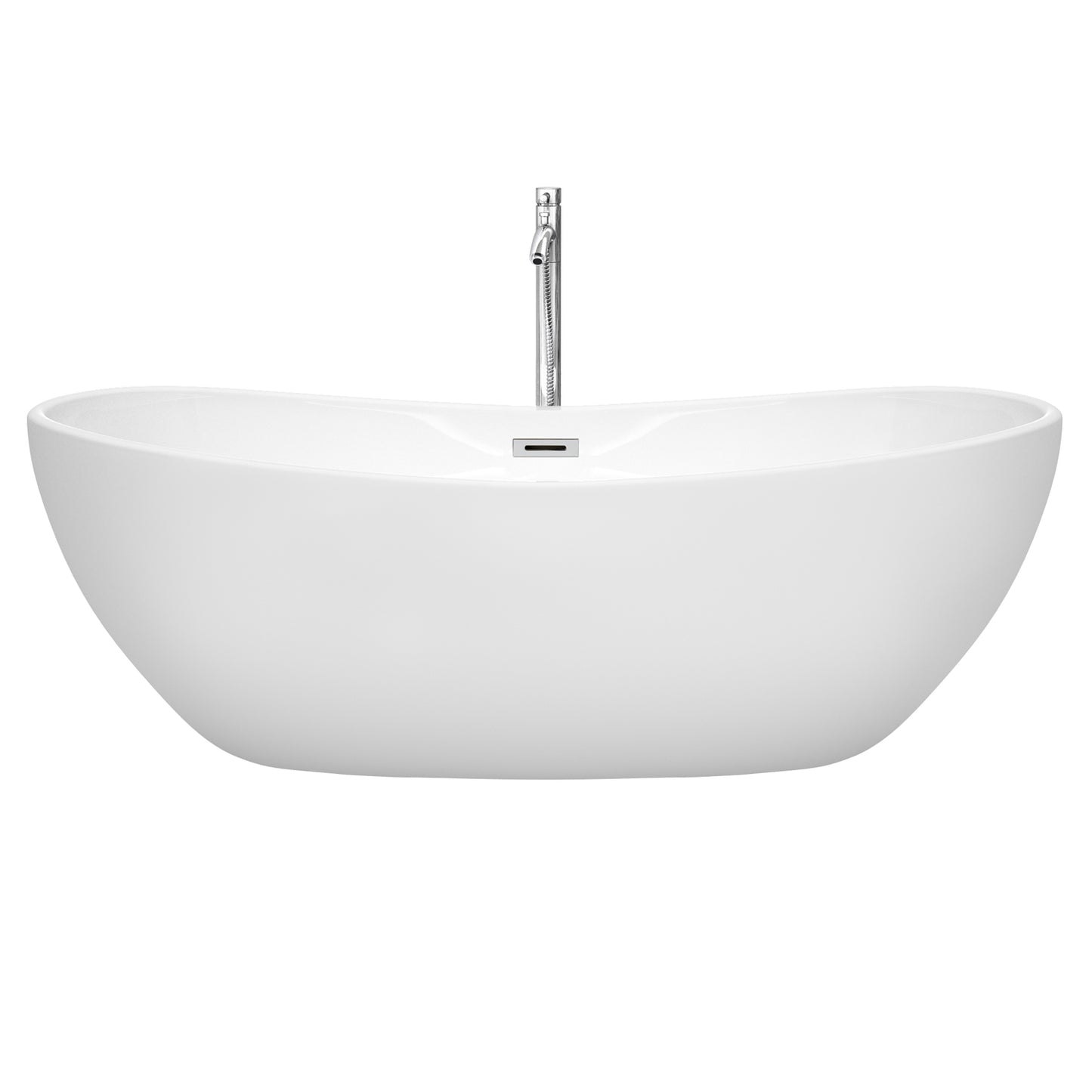 Rebecca 70" Freestanding Bathtub in White, Overflow Trim in Polished Chrome