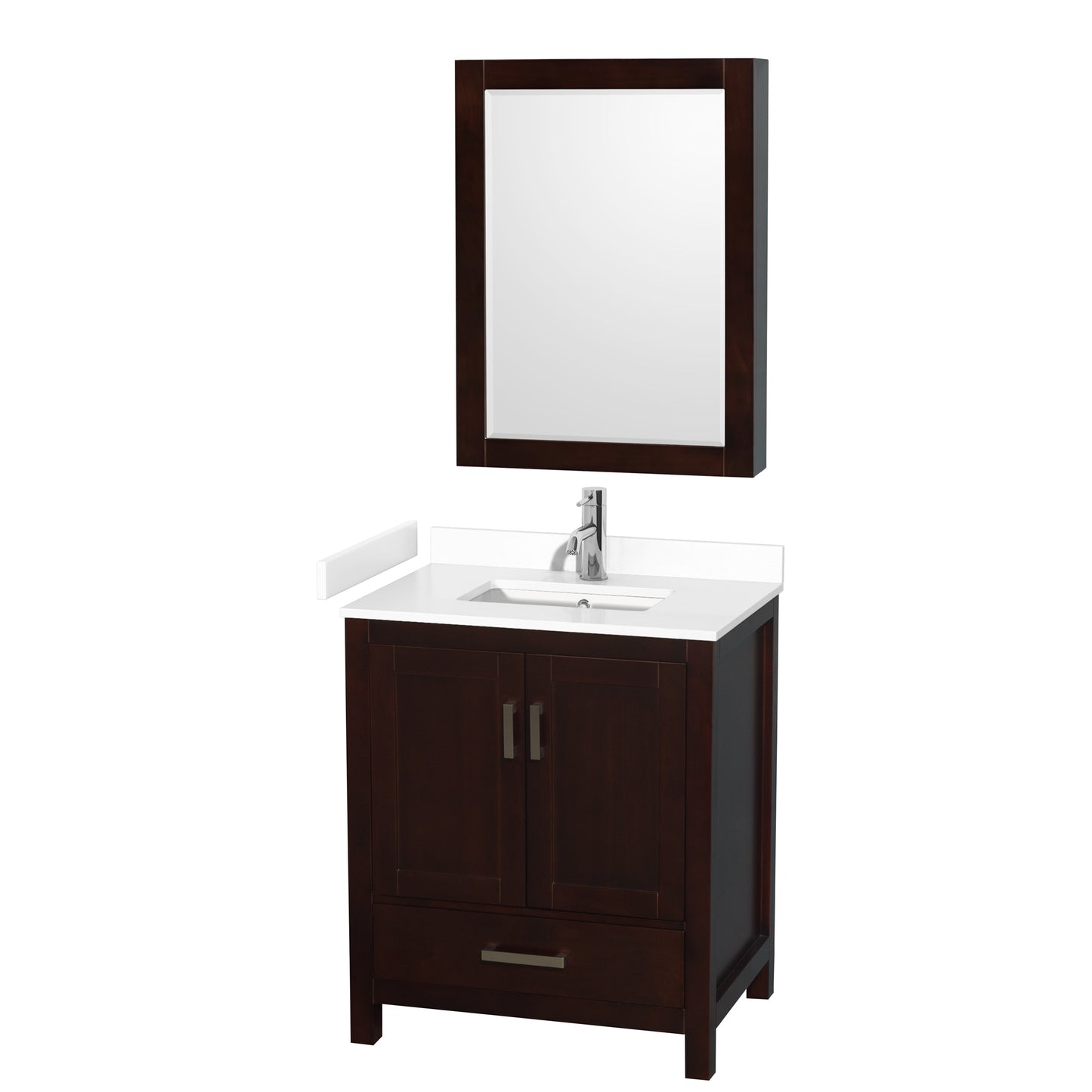 Sheffield 30" Single Vanity in Espresso, White Marble Top, Medicine Cabinet