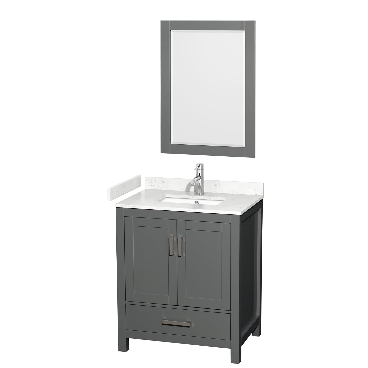 Sheffield 30" Single Vanity in Dark Gray, Carrara Marble Top, Square 24" Mirror