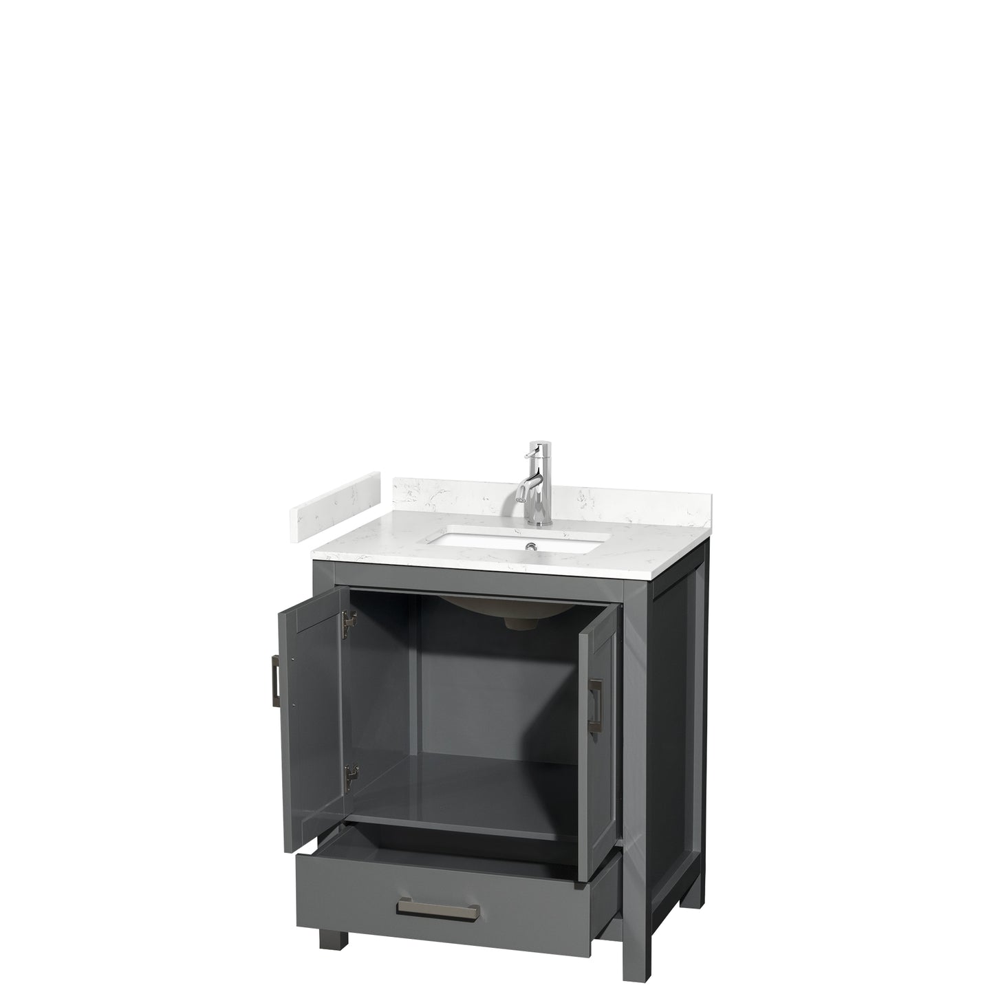 Sheffield 30" Single Vanity in Dark Gray, Carrara Marble Top, Square No Mirror