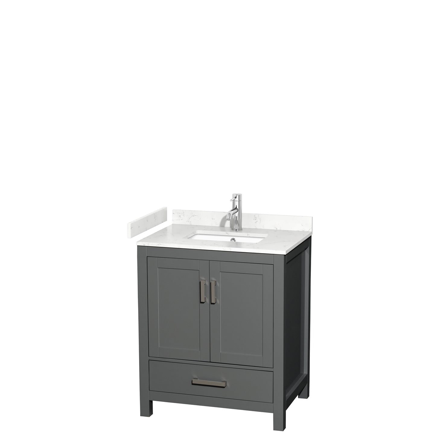 Sheffield 30" Single Vanity in Dark Gray, Carrara Marble Top, Square No Mirror