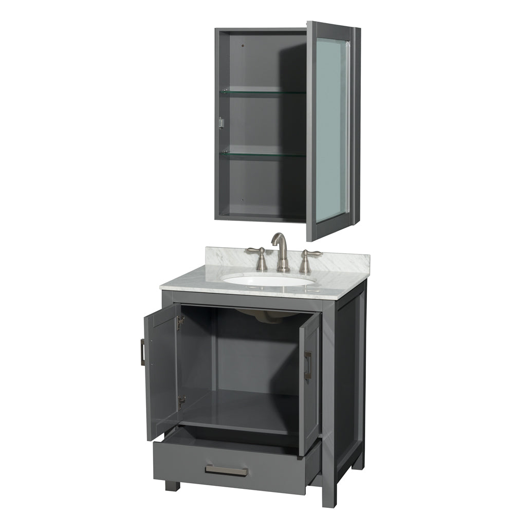 Sheffield 30" Single Vanity in Dark Gray, Top, Oval Sink, Medicine Cabinet