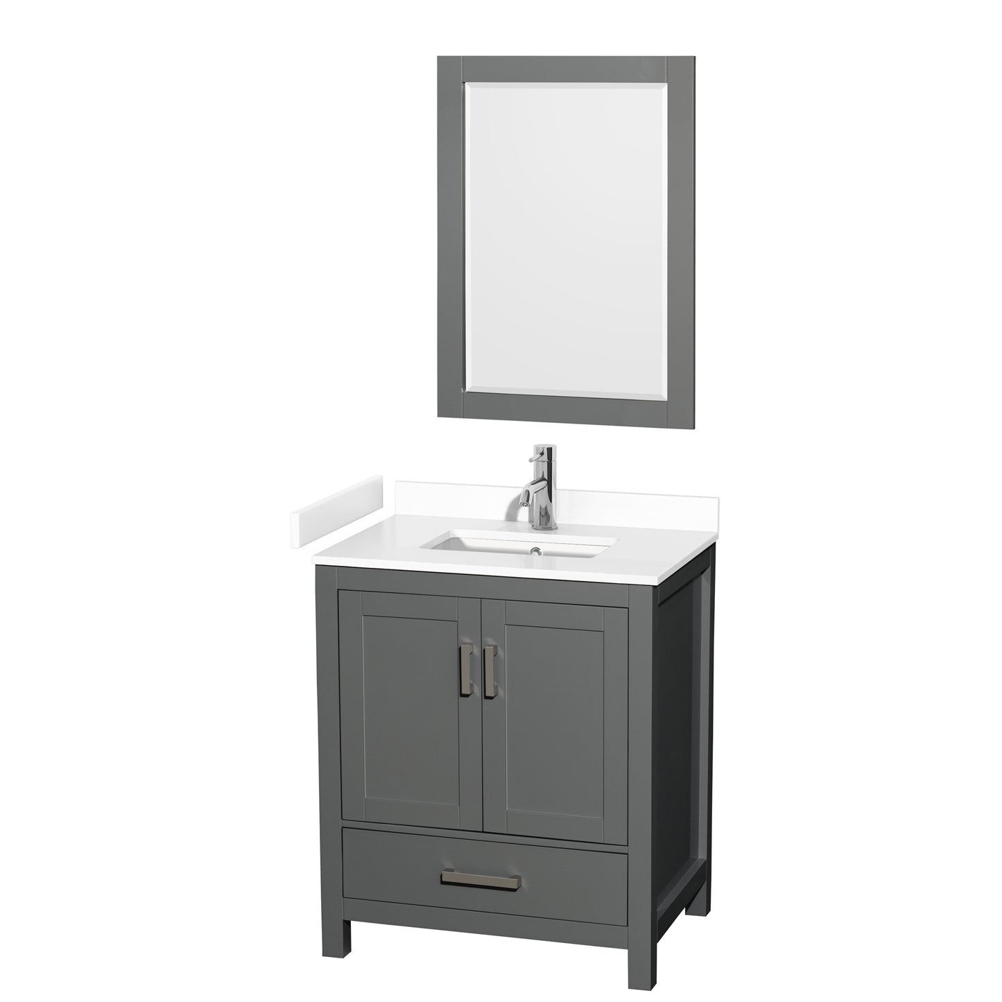 Sheffield 30" Single Vanity in Dark Gray, White Marble Top, Square 24" Mirror