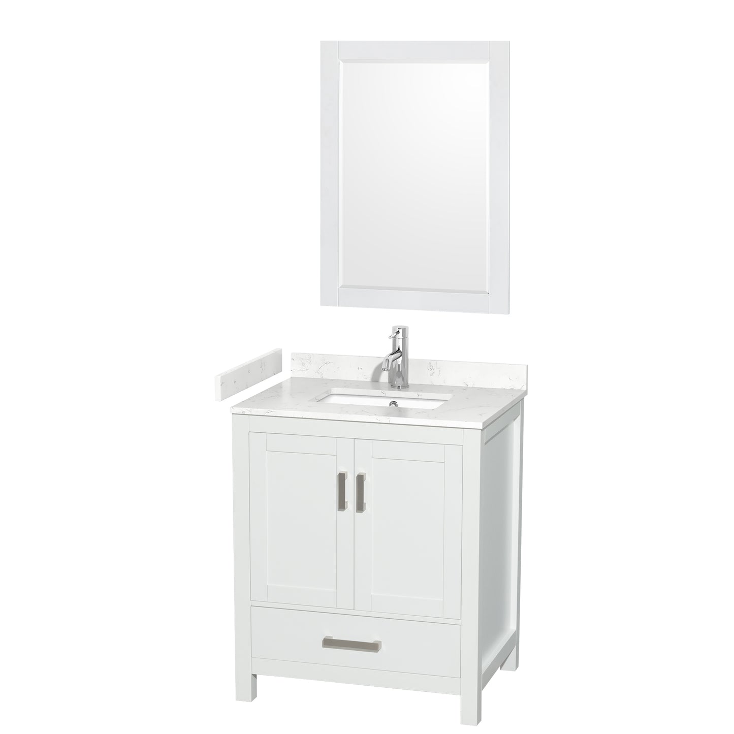 Sheffield 30" Single Vanity in White, Carrara Marble Top, Square 24" Mirror