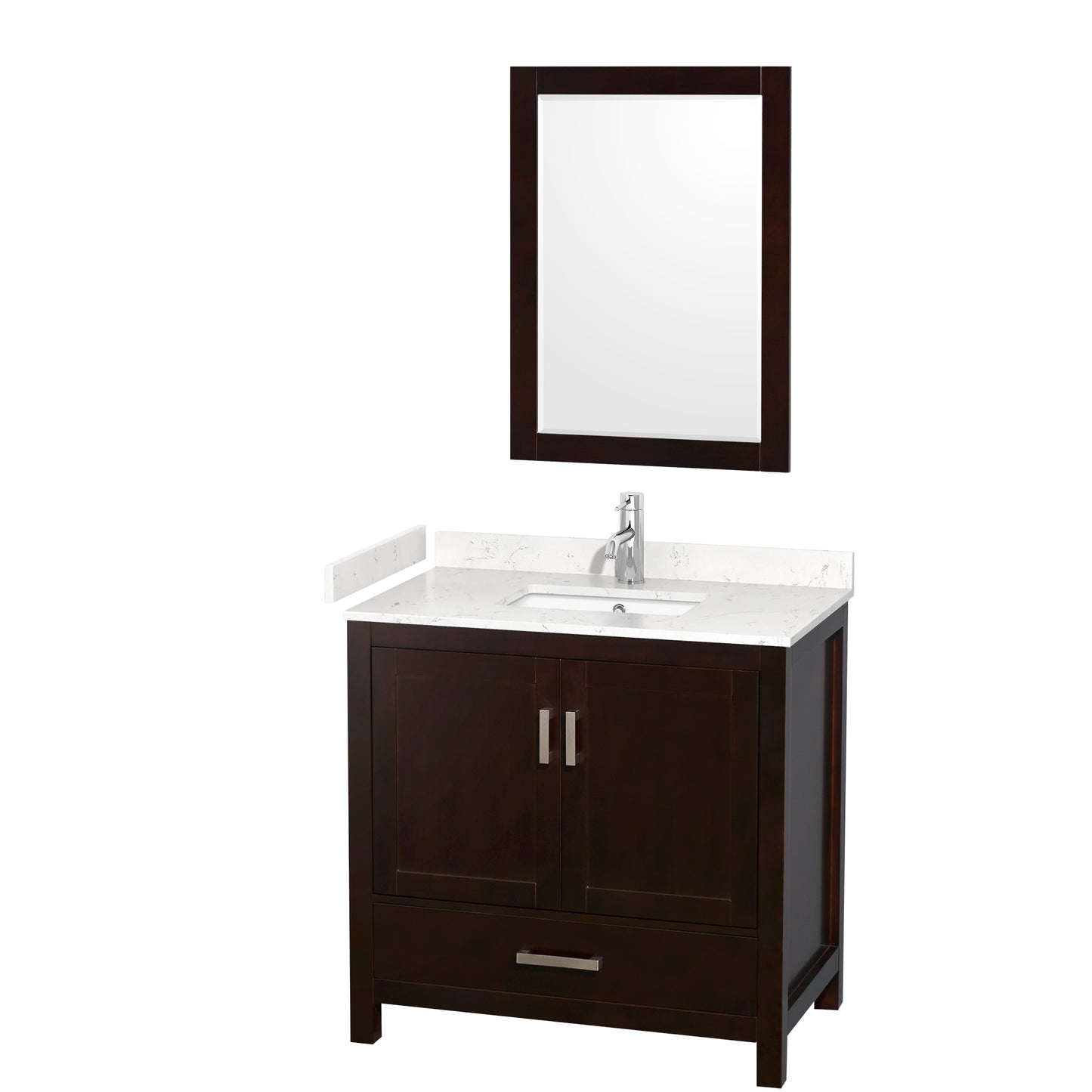 Sheffield 36" Single Vanity in Espresso, Carrara Marble Top, Square 24" Mirror
