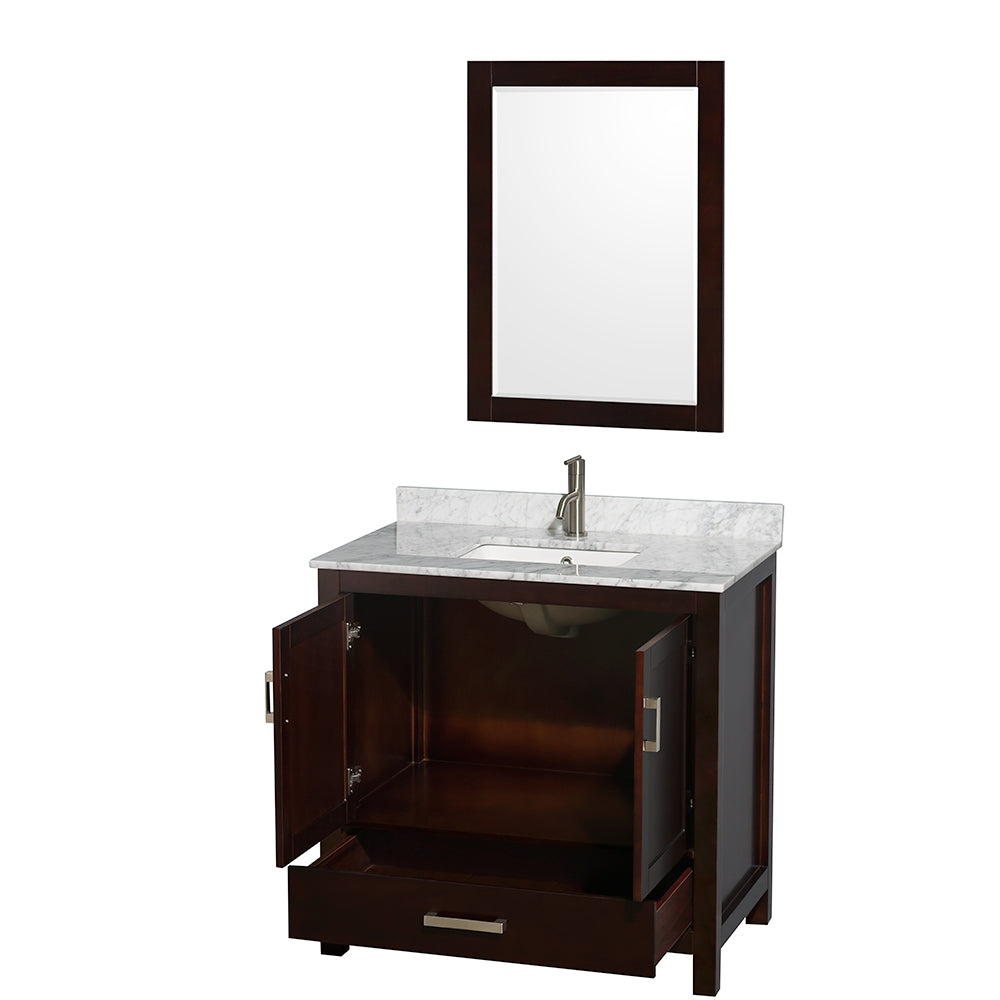 Sheffield 36" Single Vanity in Espresso, Top, Square Sink, 24" Mirror