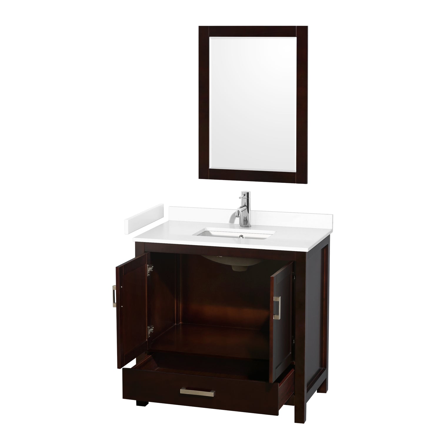 Sheffield 36" Single Vanity in Espresso, White Marble Top, Square 24" Mirror
