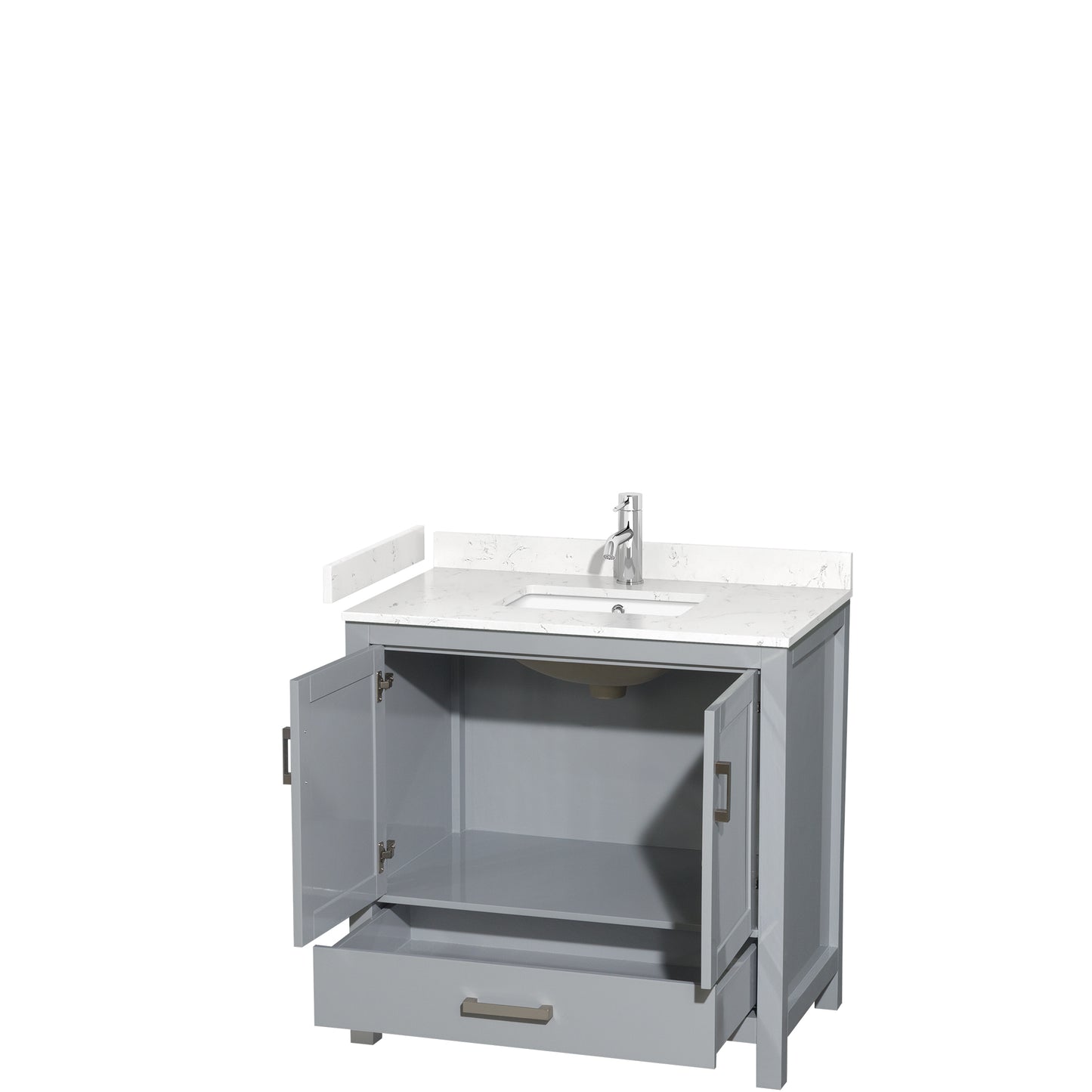 Sheffield 36" Single Vanity in Gray, Carrara Marble Top, Square No Mirror