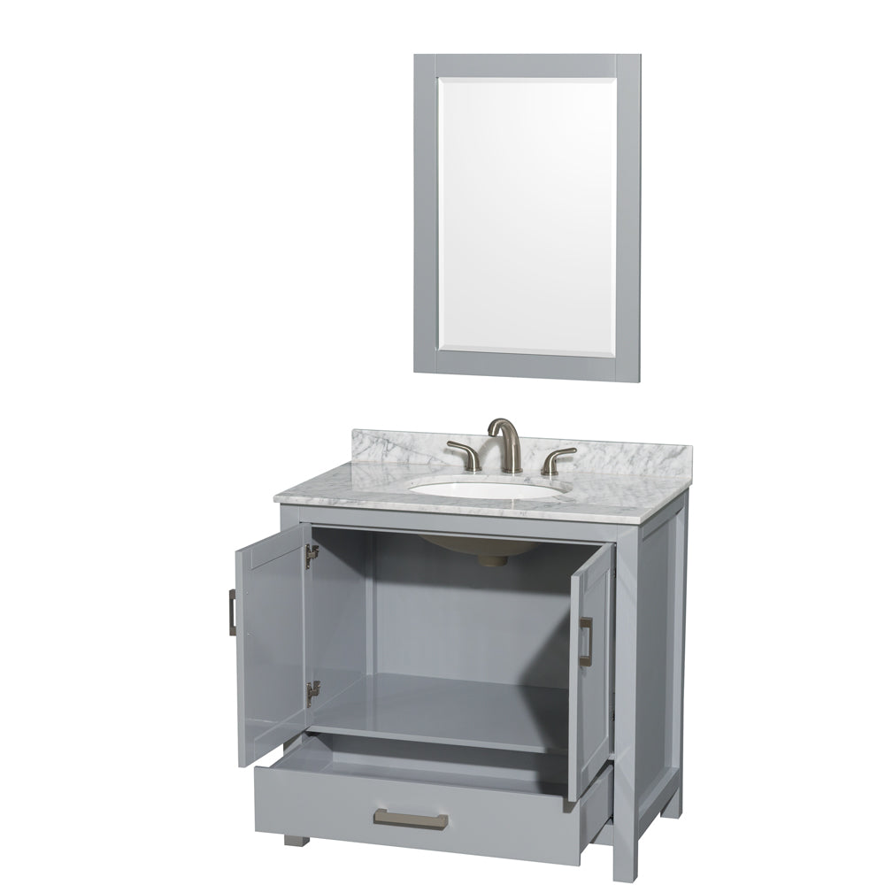 Sheffield 36" Single Vanity in Gray, Top, Oval Sink, 24" Mirror
