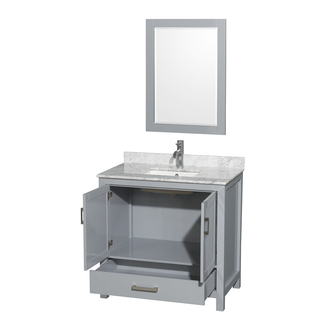 Sheffield 36" Single Vanity in Gray, Top, Square Sink, 24" Mirror