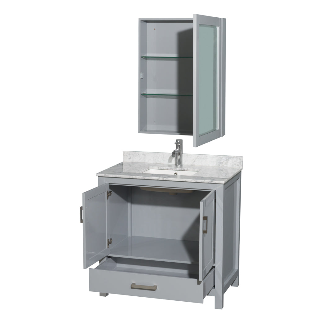 Sheffield 36" Single Vanity in Gray, Top, Square Sink, Medicine Cabinet