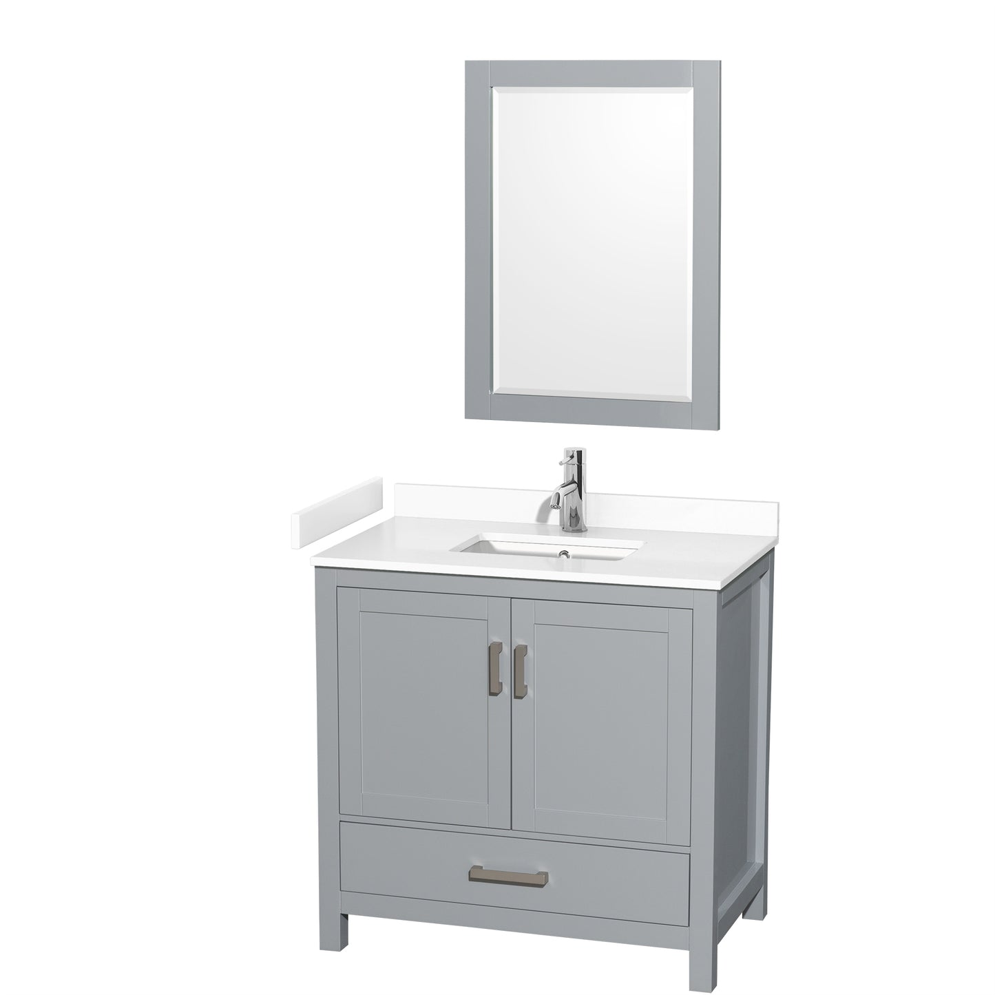 Sheffield 36" Single Vanity in Gray, White Marble Top, Square 24" Mirror