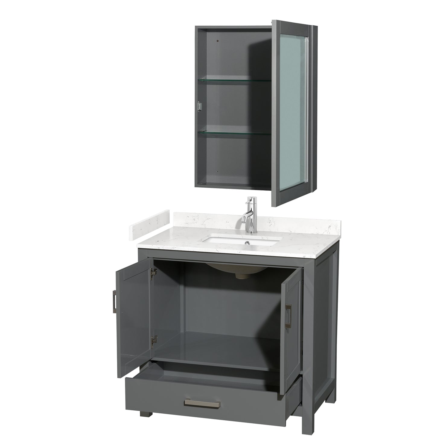 Sheffield 36" Single Vanity in Dark Gray, Carrara Marble Top, Medicine Cabinet