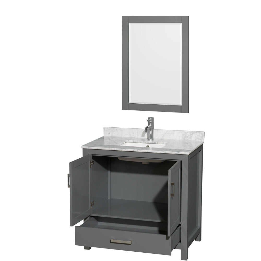 Sheffield 36" Single Vanity in Dark Gray, Top, Square Sink, 24" Mirror