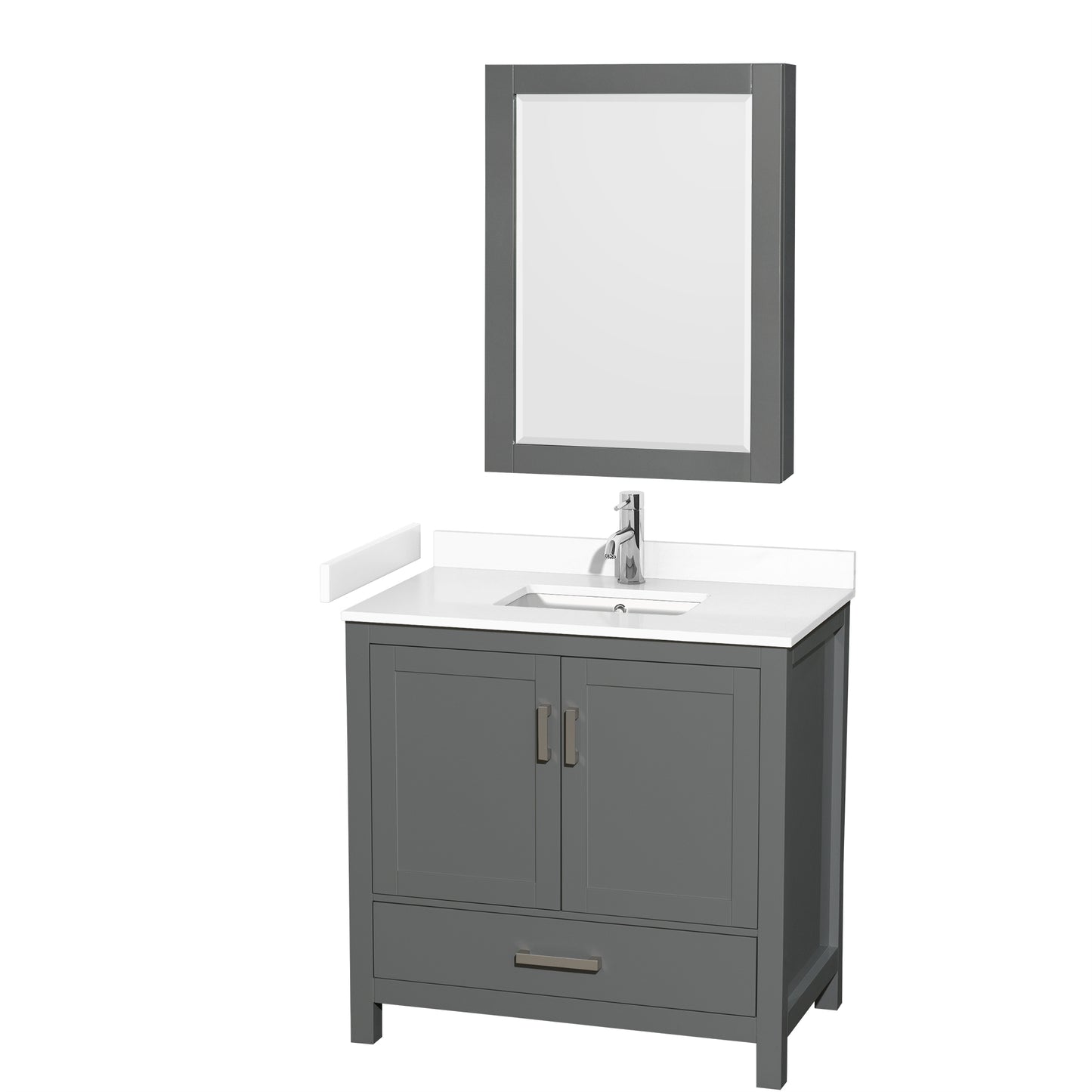 Sheffield 36" Single Vanity in Dark Gray, White Marble Top, Medicine Cabinet