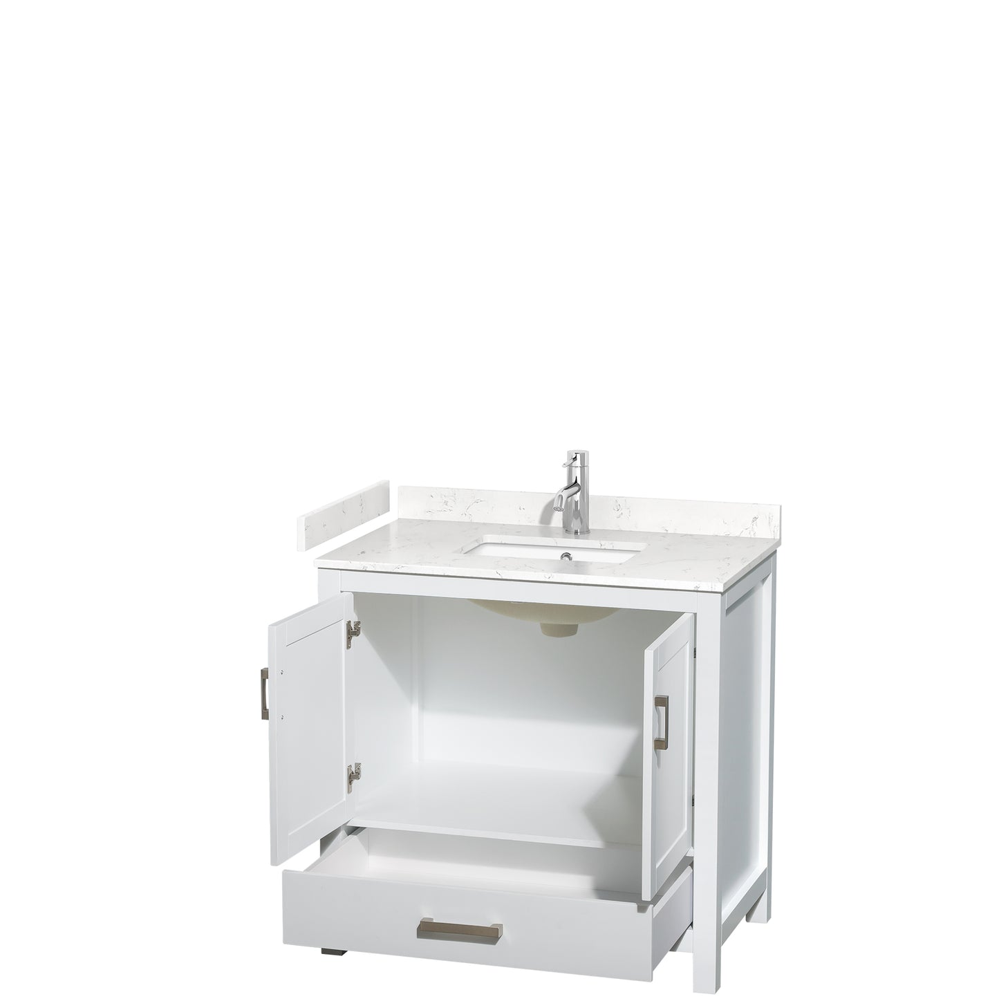 Sheffield 36" Single Vanity in White, Carrara Marble Top, Square No Mirror