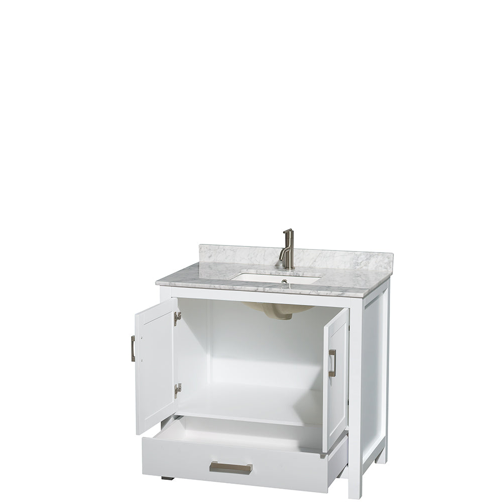 Sheffield 36" Single Vanity in White, Top, Square Sink, No Mirror