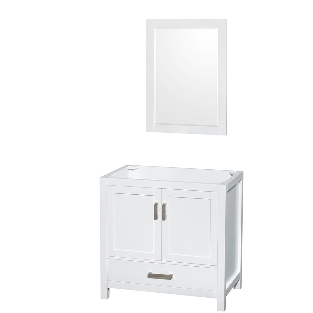 Sheffield 36" Single Vanity in White, No Top, No Sink, 24" Mirror