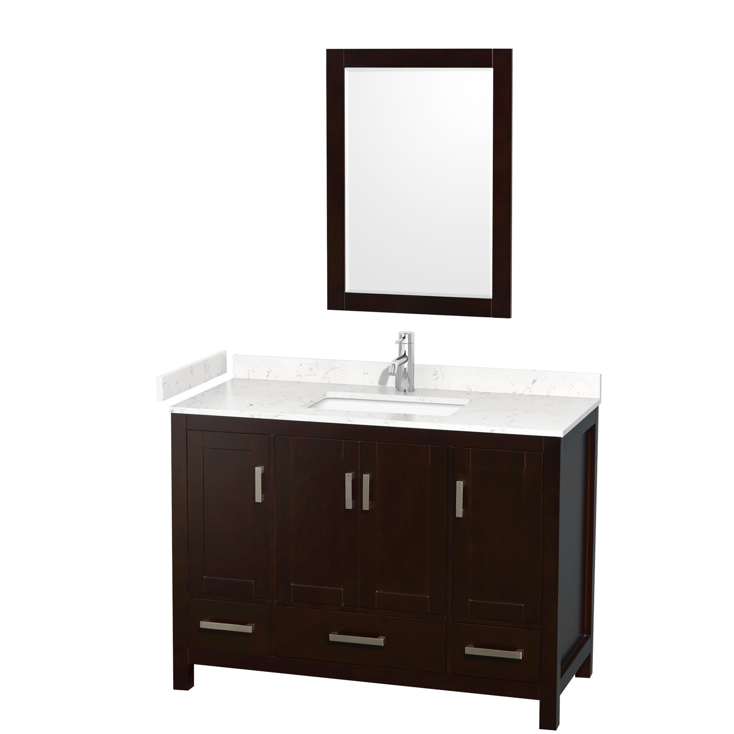 Sheffield 48" Single Vanity in Espresso, Carrara Marble Top, Square 24" Mirror