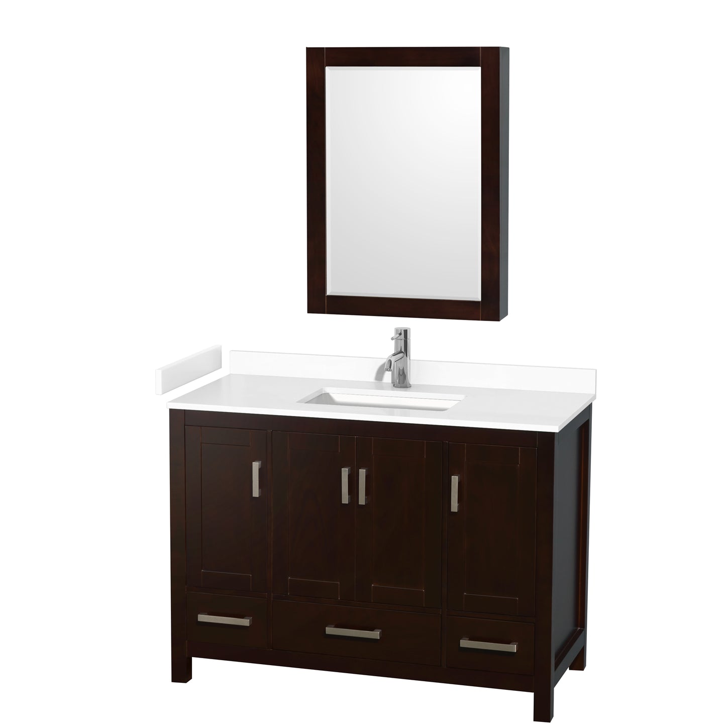 Sheffield 48" Single Vanity in Espresso, White Marble Top, Medicine Cabinet