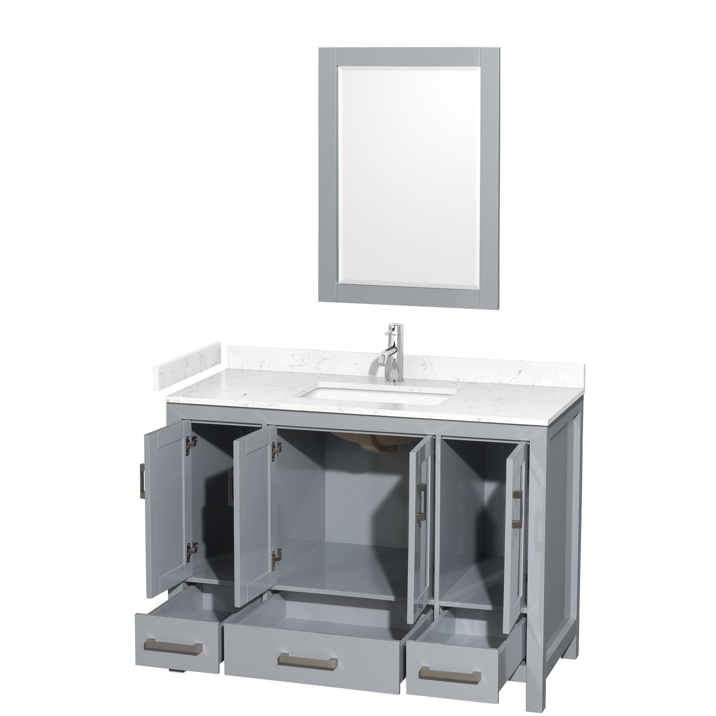 Sheffield 48" Single Vanity in Gray, Carrara Marble Top, Square 24" Mirror