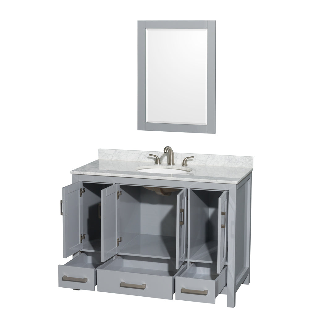 Sheffield 48" Single Vanity in Gray, Top, Oval Sink, 24" Mirror