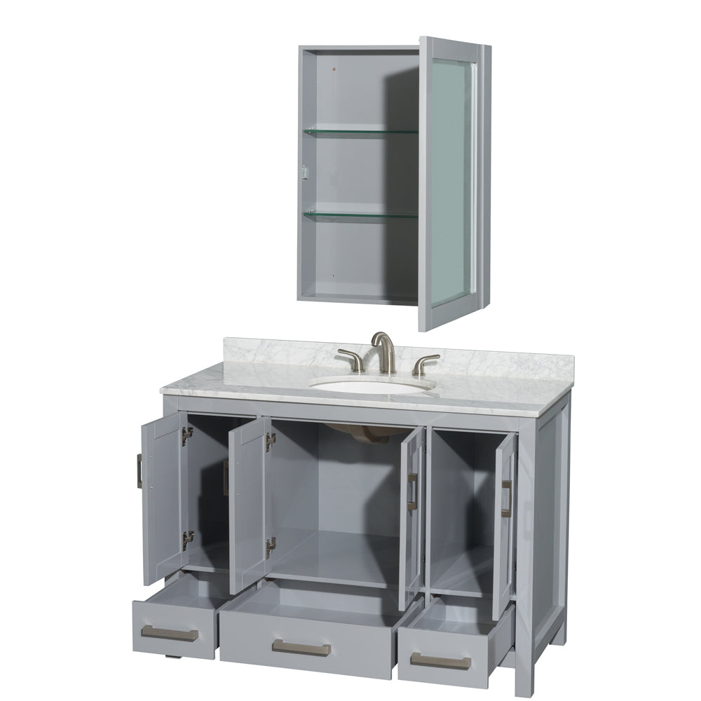 Sheffield 48" Single Vanity in Gray, Top, Oval Sink, Medicine Cabinet