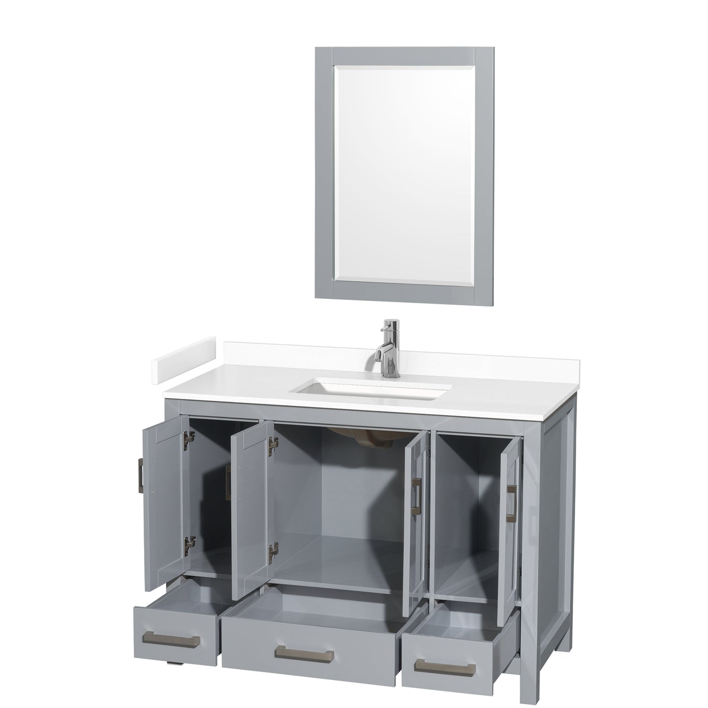 Sheffield 48" Single Vanity in Gray, White Marble Top, Square 24" Mirror