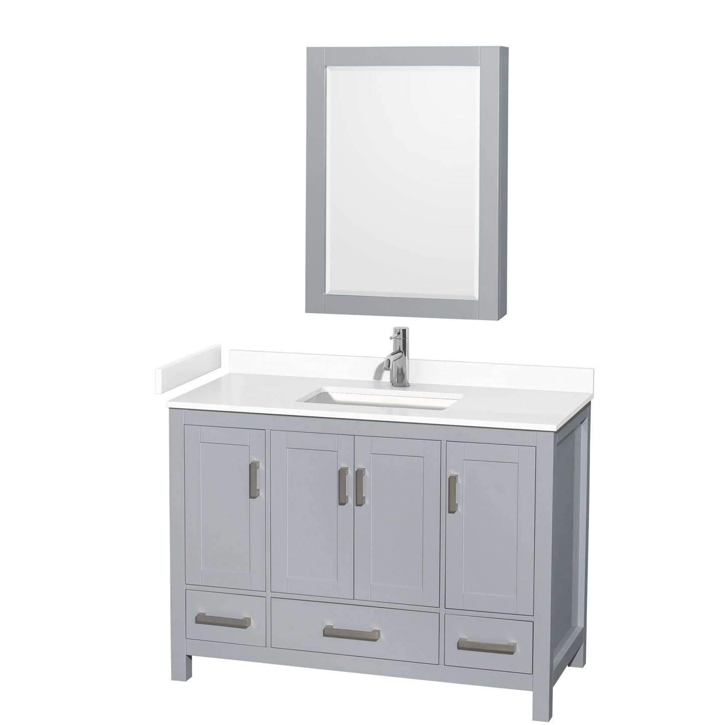 Sheffield 48" Single Vanity in Gray, White Marble Top, Square Medicine Cabinet