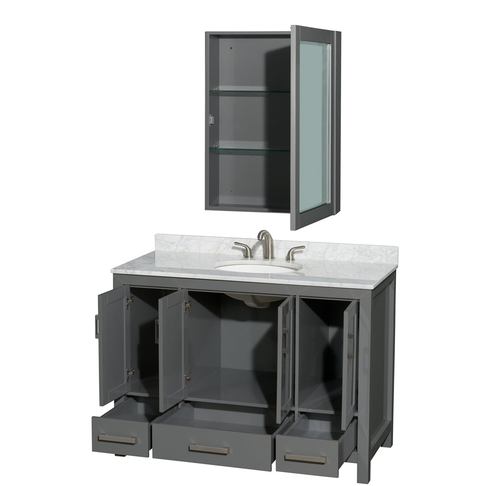 Sheffield 48" Single Vanity in Dark Gray, Top, Oval Sink, Medicine Cabinet