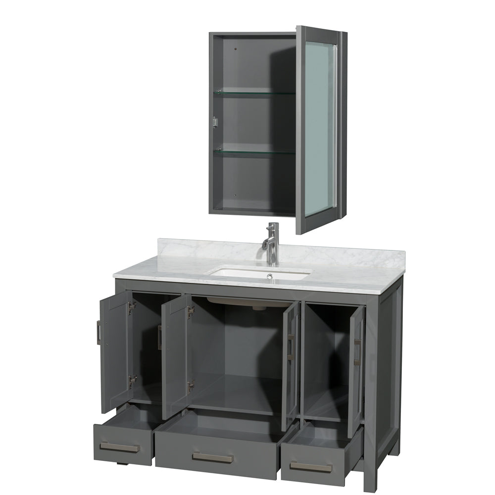 Sheffield 48" Single Vanity in Dark Gray, Top, Square Sink, Medicine Cabinet