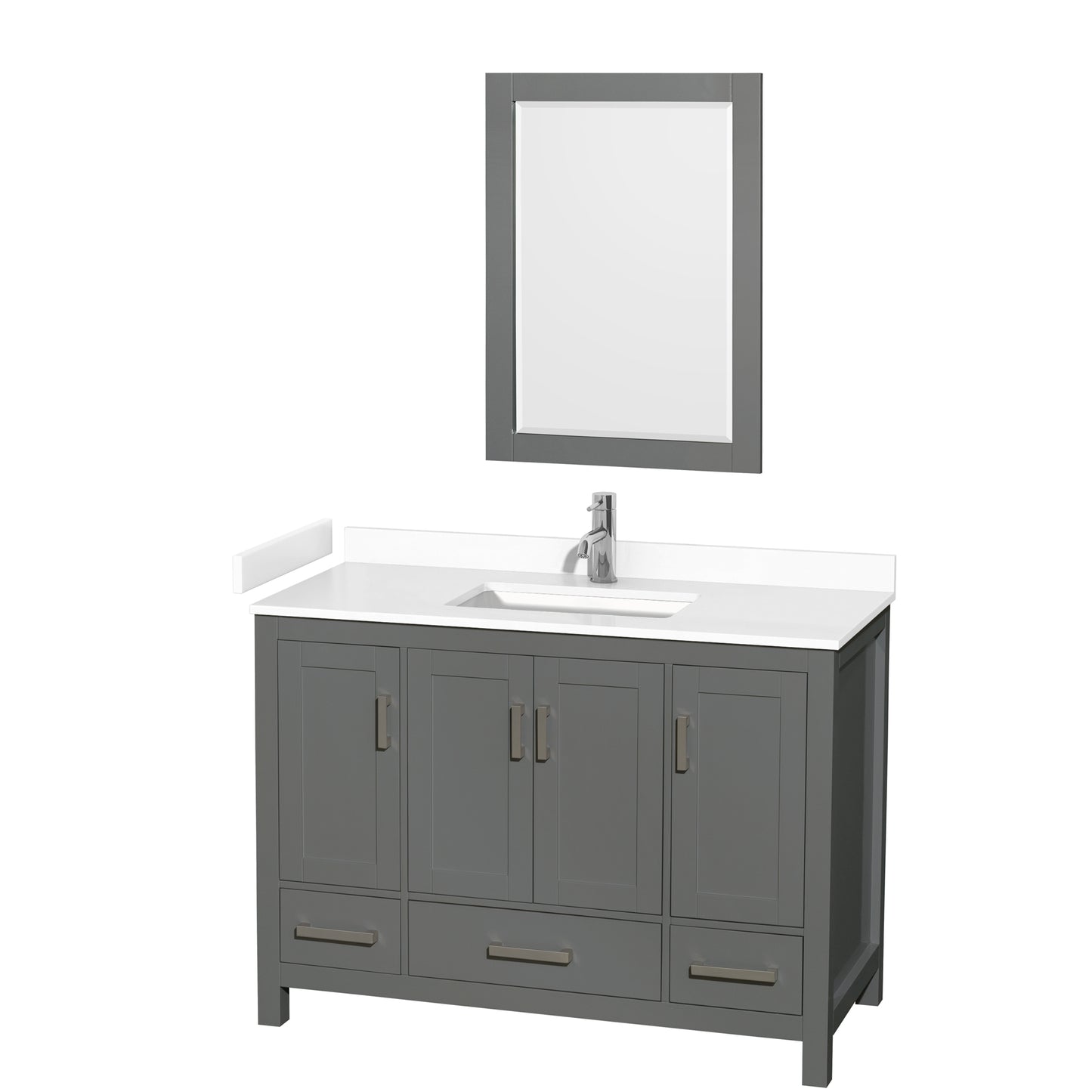 Sheffield 48" Single Vanity in Dark Gray, White Marble Top, Square 24" Mirror